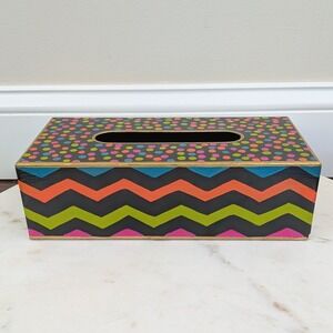 Mackenzie Childs Trampoline Standard Tissue Box Cover Bright Zig Zag Polka Dots